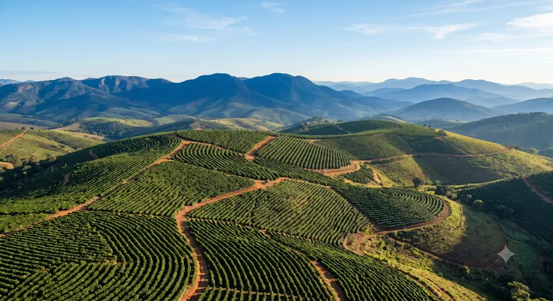 Vista Aérea de Cafezal nas Montanhas